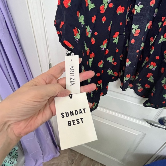 Aritzia Sunday Best Women’s Indigo Blue/Strawberry Open Front Blouse.  Sz XXS/XS - Picture 4 of 12